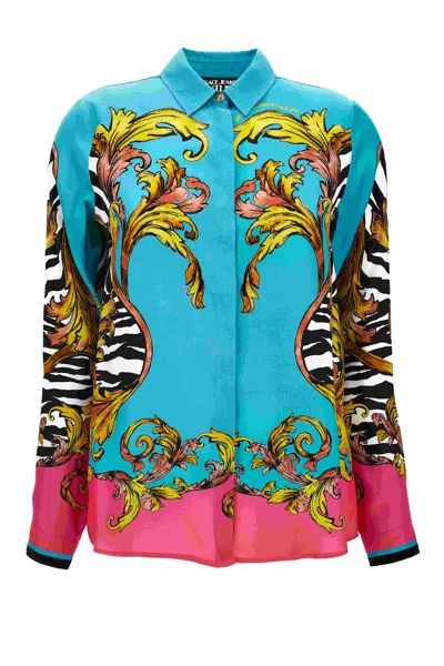 Versace Jeans Couture Baroque-print Button-up Shirt In Blue