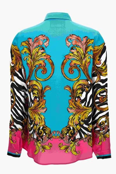 Versace Jeans Couture Baroque-print Button-up Shirt In Blue
