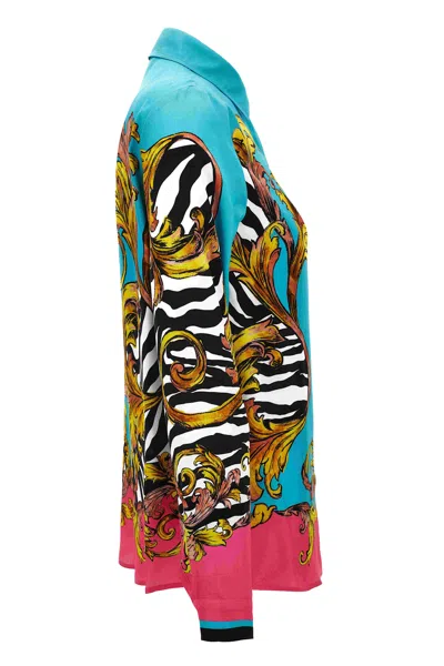 Versace Jeans Couture Baroque-print Button-up Shirt In Blue