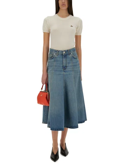 Vivienne Westwood Ribbed Hem Crewneck Top With Short Sleeves In White