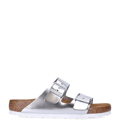 Birkenstock Heeled Sandals With Flat Sole And Open Toe In Silver
