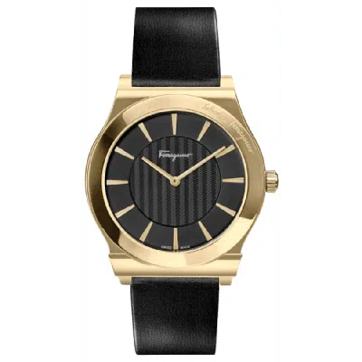 Ferragamo 1898 Slim Black Dial Leather Strap Men's Watch Sfpe00219 In Black