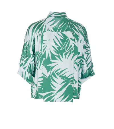 Liu •jo Liu Jo Relaxed-fit Multicolor Shirt With Tropical Palm Print In Green