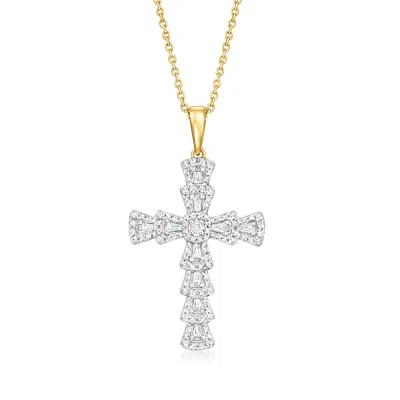 Ross-simons Diamond Flared Cross Pendant Necklace In 14kt Yellow Gold In Multi
