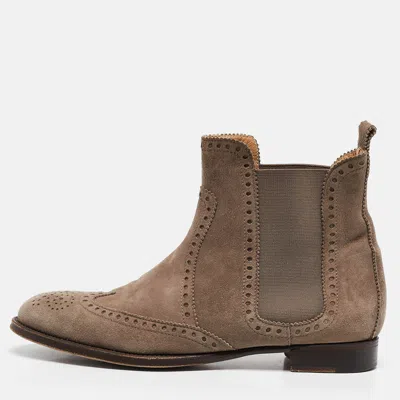 Pre-owned Hermes Grey Suede Brighton Low Ankle Boots Size Size 37