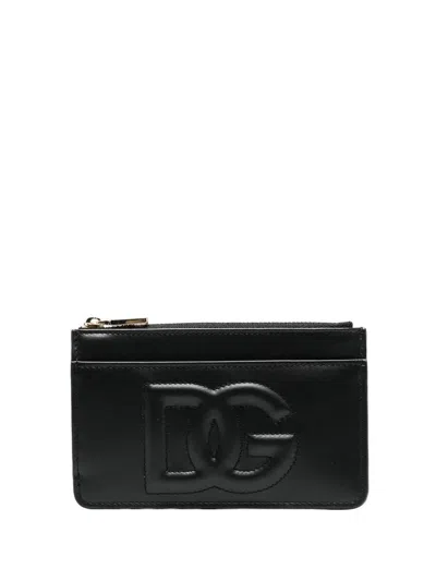 Dolce & Gabbana Black Leather Wallet With Embossed Logo In Black