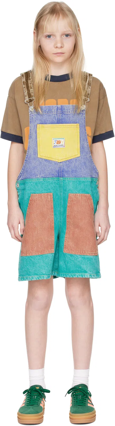 Bobo Choses Kids Multicolor Smiling Color Block Denim Overalls In Multicolor
