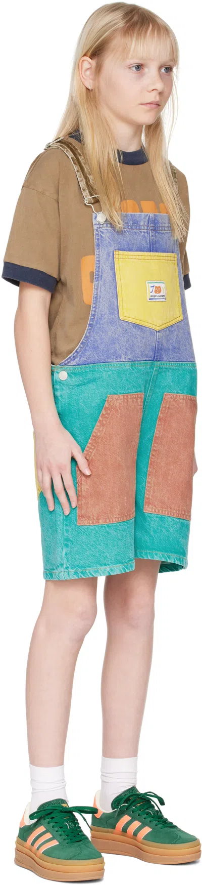 Bobo Choses Kids Multicolor Smiling Color Block Denim Overalls In Multicolor