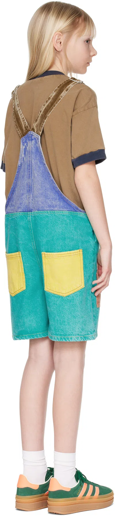 Bobo Choses Kids Multicolor Smiling Color Block Denim Overalls In Multicolor