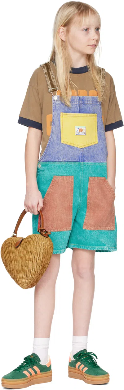 Bobo Choses Kids Multicolor Smiling Color Block Denim Overalls In Multicolor