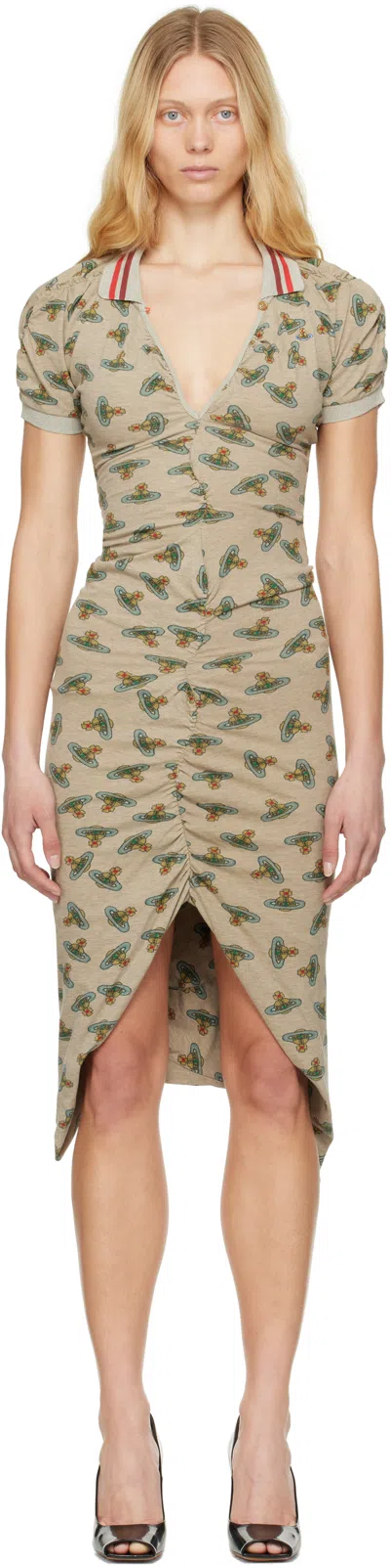 Vivienne Westwood Beige Pulling Midi Dress In Sand Overdyed