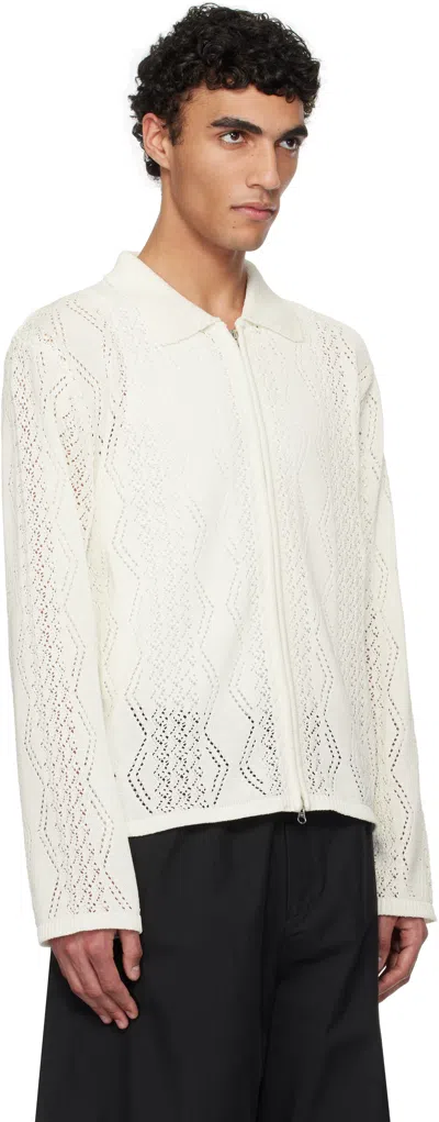 Amomento White Crochet Zip-up Cardigan In White