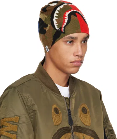 Bape Red & Green 1st Shark Knit Beanie In Red-red