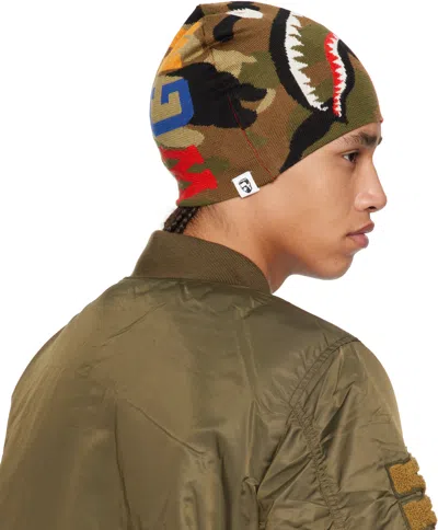 Bape Red & Green 1st Shark Knit Beanie In Red-red