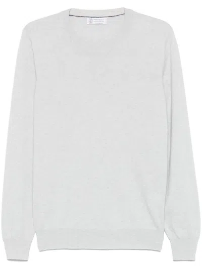 Brunello Cucinelli Men Cashmere Crewneck Sweater In Light Grey
