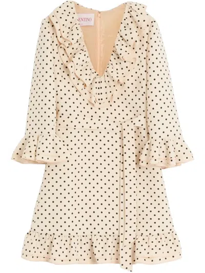 Valentino Virgin Wool-silk Polka-dot Mini Dress In Neutral