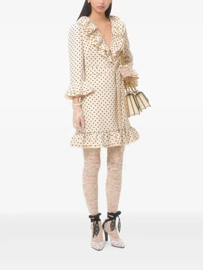 Valentino Virgin Wool-silk Polka-dot Mini Dress In Neutral