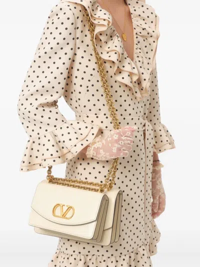 Valentino Virgin Wool-silk Polka-dot Mini Dress In Neutral