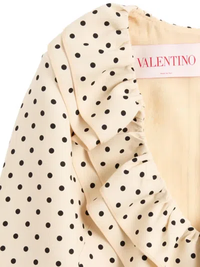 Valentino Virgin Wool-silk Polka-dot Mini Dress In Neutral