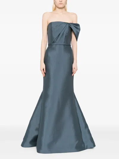 Amsale Asymmetric Bow Gown In Blue