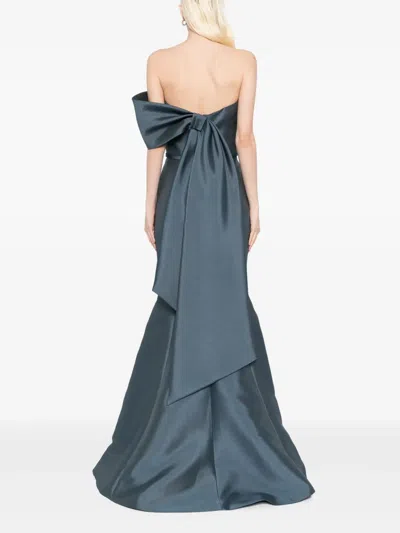 Amsale Asymmetric Bow Gown In Blue