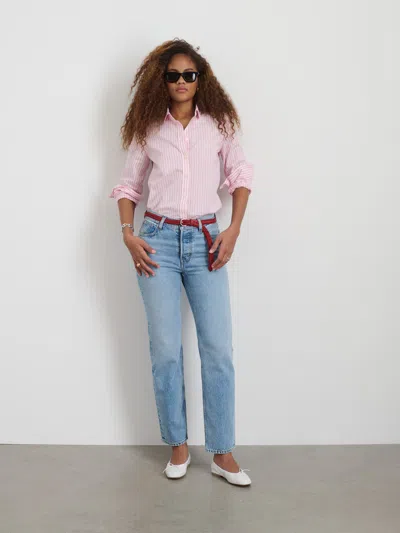 Alex Mill Val Shirt In Striped Poplin In Pink/white