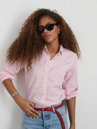 Alex Mill Val Shirt In Striped Poplin In Pink/white