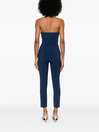 Elisabetta Franchi Flowing Crepe Jumpsuit With Macro Blue Bow In Blue