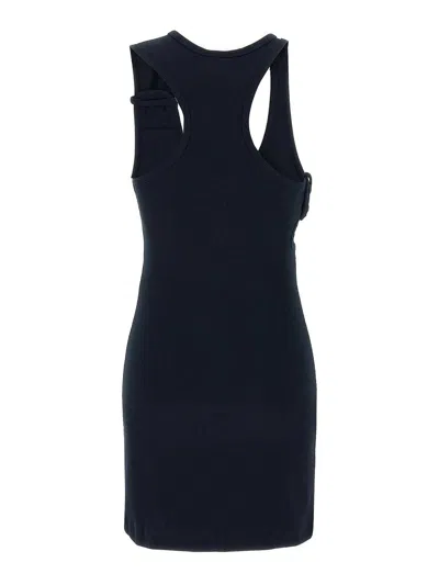 Courrèges Double Buckle 90's Rib Knit Dress In Blue