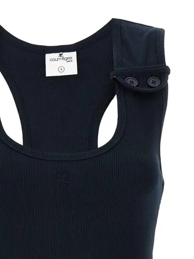 Courrèges Double Buckle 90's Rib Knit Dress In Blue