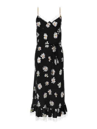 Moschino Delicate Floral Lace Trim Dress In Black