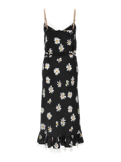 Moschino Delicate Floral Lace Trim Dress In Black