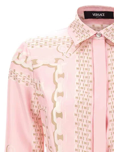 Versace Short Dress With Print In Pink