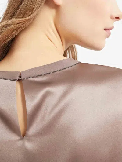 Brunello Cucinelli Lightweight Cashmere And Silk Sweater With Lurex Inserts In Brown