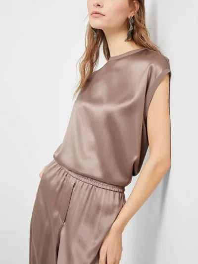 Brunello Cucinelli Lightweight Cashmere And Silk Sweater With Lurex Inserts In Brown