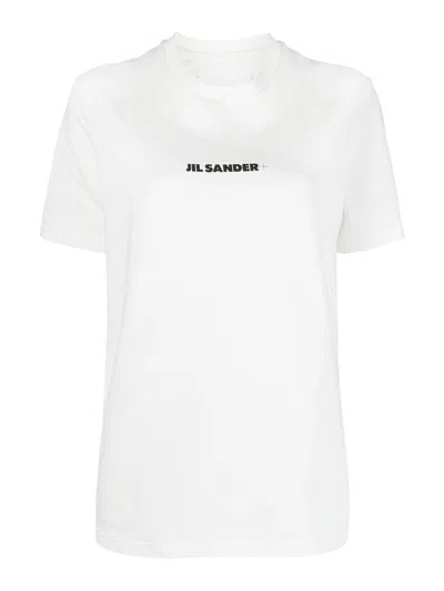 Jil Sander Logo Cotton Sweatshirt In White