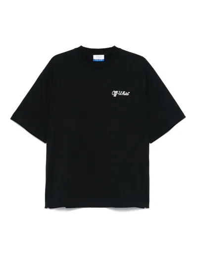 Off-white Crew-neck Cotton T-shirt With Contrasting Logo In Black
