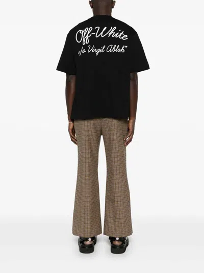 Off-white Crew-neck Cotton T-shirt With Contrasting Logo In Black
