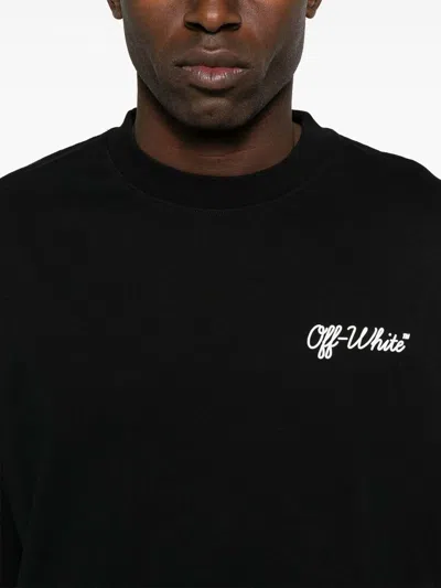 Off-white Crew-neck Cotton T-shirt With Contrasting Logo In Black