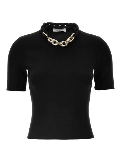 Rabanne Black Silk And Cotton T-shirt With Chain In Black