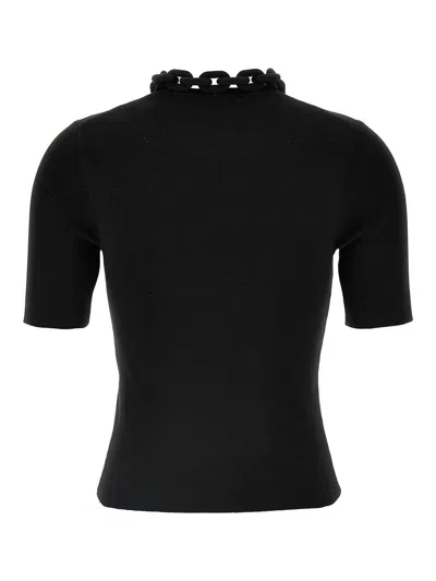 Rabanne Black Silk And Cotton T-shirt With Chain In Black