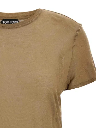 Tom Ford Crew Neck Bamboo T-shirt With Side Slits In Brown
