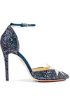 CHARLOTTE OLYMPIA Twilight Princess satin-trimmed glittered leather pumps
