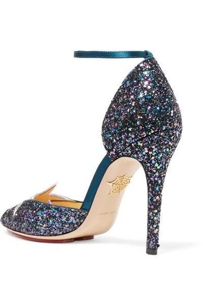 Shop Charlotte Olympia Twilight Princess Satin-trimmed Glittered Leather Pumps
