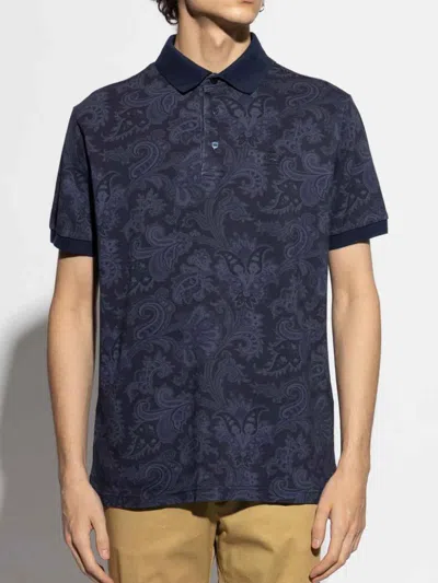 Etro Paisley-print Cotton Polo Shirt In Blue