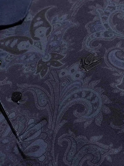 Etro Paisley-print Cotton Polo Shirt In Blue