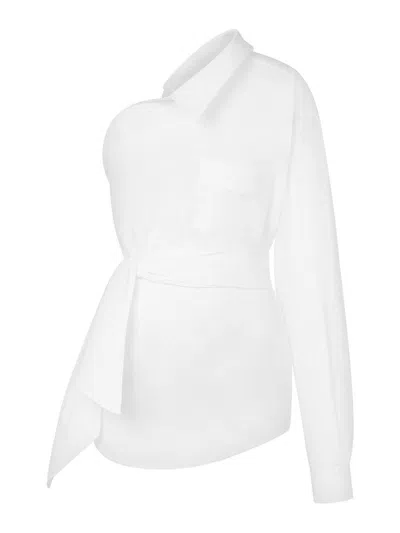 Moschino One-shoulder Stretch Poplin Shirt In White