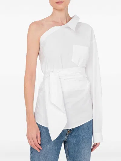 Moschino One-shoulder Stretch Poplin Shirt In White
