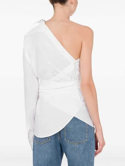 Moschino One-shoulder Stretch Poplin Shirt In White