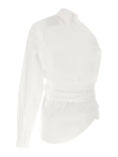 Moschino One-shoulder Stretch Poplin Shirt In White